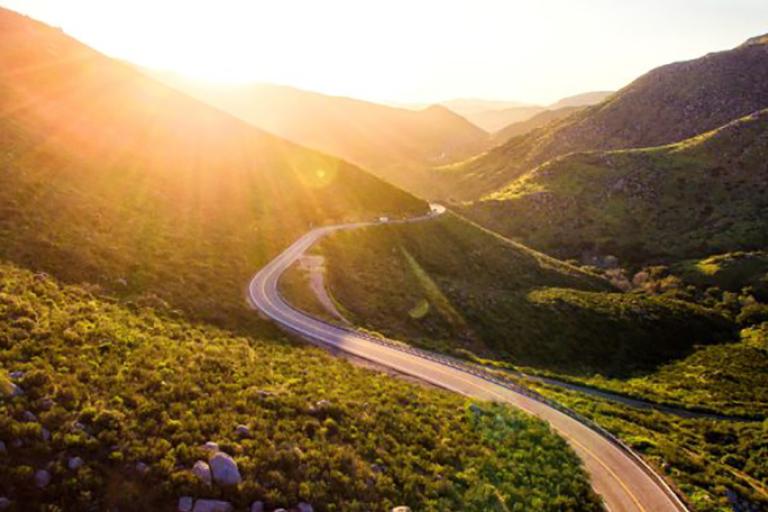 Hills with road winding through